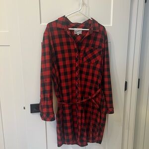 Red and Black Plaid Shirt Dress